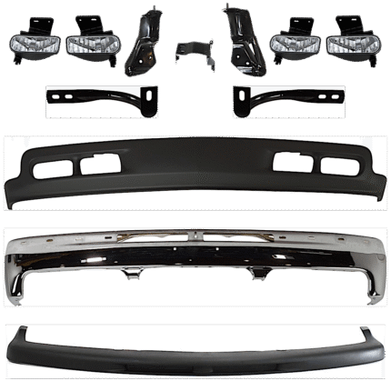 Replacement 10-Piece Kit, Front Bumper, Chrome, Includes (1) Bumper, (5) Bumper Bracket, (1) Bumper Trim, (2) Fog Light, and (1) Valance