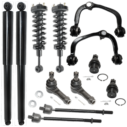 TrueDrive 12-Piece Kit Front and Rear Suspension with Ball Joints, Control Arm, Shock Absorbers, Loaded Struts, and Tie Rod Ends, 4WD