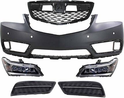Replacement 6-Piece Kit Driver and Passenger Side LED Headlight, With bulb(s), OE Replacement, Includes (1) Bumper Cover, (1) Grille Assembly, (2) Headlight and (2) Fog Light Cover