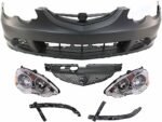 Replacement 6-Piece Kit, Front Primed Bumper Cover, Includes (2) Bumper Bracket, (1) Bumper Cover, (1) Grille, and (2) Headlight