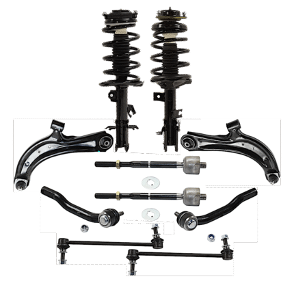 TrueDrive 10-Piece Kit Front, Driver and Passenger Side Suspension Kit, Includes (2) Control Arm, (2) Loaded Strut, (2) Sway Bar Link, and (4) Tie Rod End