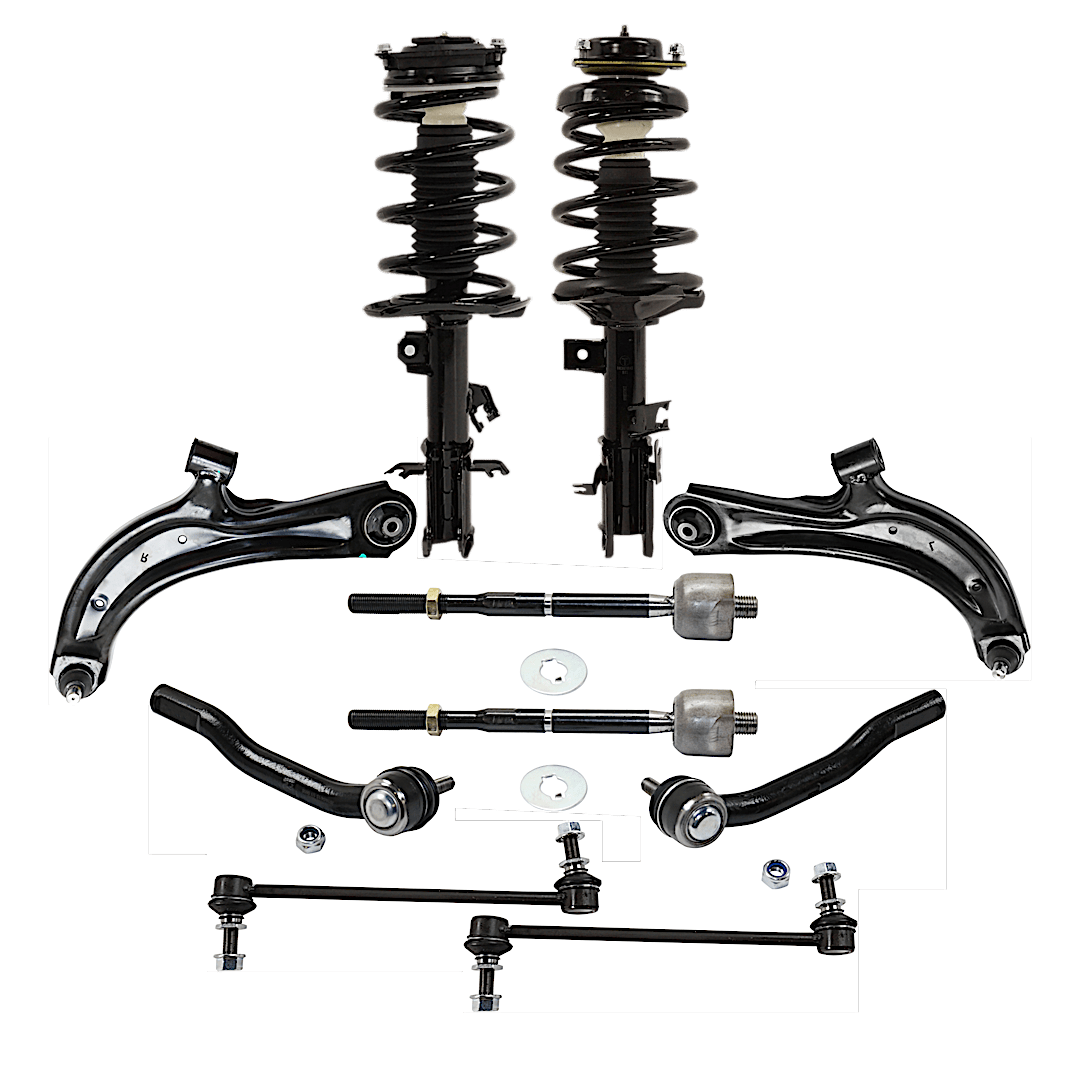 kit-072924-c1001_1.png TrueDrive 10-Piece Kit Front, Driver and Passenger Side Suspension Kit, Includes (2) Control Arm, (2) Loaded Strut, (2) Sway Bar Link, and (4) Tie Rod End - Image 1