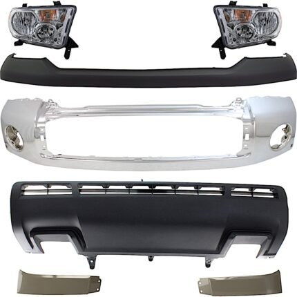 Replacement 7-Piece Kit, Bumper, Chrome, Includes (1) Bumper, (1) Bumper Cover, (2) Headlight, (2) Headlight Filler, and (1) Valance