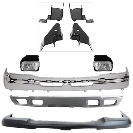 Replacement 9-Piece Kit, Bumper, Chrome, Includes (1) Bumper, (4) Bumper Bracket, (1) Bumper Cover, (2) Fog Light, and (1) Valance