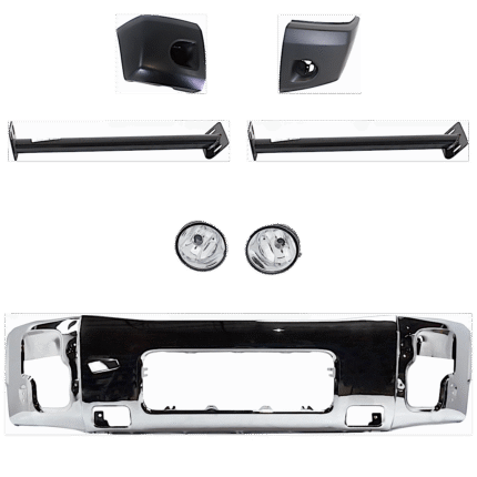Replacement 7-Piece Kit, Front Bumper, Chrome, Includes (1) Bumper, (2) Bumper Bracket, (2) Bumper End, and (2) Fog Light