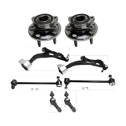 TrueDrive 8-Piece Kit Front, Driver and Passenger Side, Lower Control Arms, Includes (2) Control Arm, (2) Sway Bar Link, (2) Tie Rod End, and (2) Wheel Hub