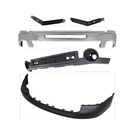 Replacement 5-Piece Kit, Bumper, Chrome, Includes (1) Bumper, (2) Bumper Bracket, (1) Bumper Cover, and (1) Valance