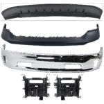 Replacement 5-Piece Kit, Front, Lower Bumper, Chrome, Includes (1) Bumper, (2) Bumper Bracket, (1) Bumper Cover, and (1) Valance
