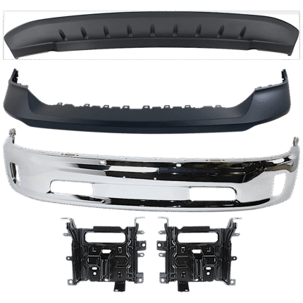 Replacement 5-Piece Kit, Front, Lower Bumper, Chrome, Includes (1) Bumper, (2) Bumper Bracket, (1) Bumper Cover, and (1) Valance