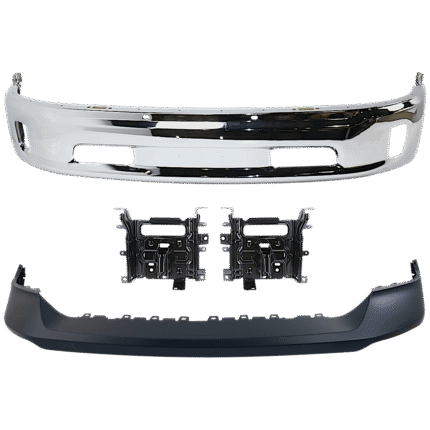 Replacement 4-Piece Kit, Front, Lower Bumper, Chrome, Includes (1) Bumper, (2) Bumper Bracket, and (1) Bumper Cover