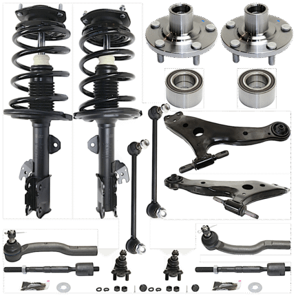 TrueDrive 16-Piece Kit Fully Loaded Strut Includes Ball Joint, Control Arm, Sway Bar Link, Tie Rod End, Wheel Bearing, and Wheel Hub