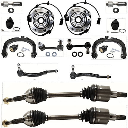 TrueDrive 2-Wheel Set Front, Driver and Passenger Side Wheel Hub with Axle Assembly, Ball Joints, Control Arms, Sway Bar Links, and Tie Rod Ends
