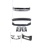 Replacement 13-Piece Kit, Front, Lower Bumper, For Models With Two Piece Bumper Type, Chrome, Includes (1) Bumper, (4) Bumper Bracket, (1) Bumper Cover, (4) Bumper Trim, (2) Fog Light, and (1) Valance