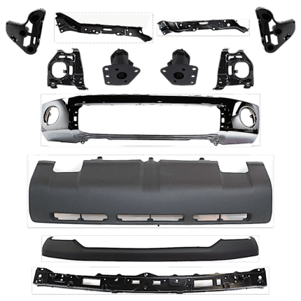 Replacement 12-Piece Kit, Front Bumper, Chrome, Includes (1) Bumper, (6) Bumper Bracket, (1) Bumper Cover, (3) Bumper Retainer, and (1) Valance