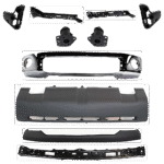 Replacement 10-Piece Kit, Front Bumper, Chrome, Includes (1) Bumper, (4) Bumper Bracket, (1) Bumper Cover, (3) Bumper Retainer, and (1) Valance