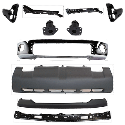 Replacement 10-Piece Kit, Front Bumper, Chrome, Includes (1) Bumper, (4) Bumper Bracket, (1) Bumper Cover, (3) Bumper Retainer, and (1) Valance