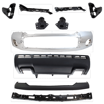 Replacement 10-Piece Kit, Front Bumper, Chrome, Includes (1) Bumper, (4) Bumper Bracket, (1) Bumper Cover, (3) Bumper Retainer, and (1) Valance