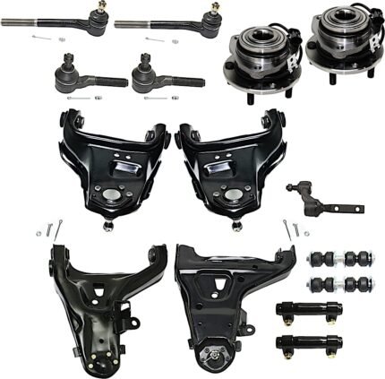 TrueDrive 15-Piece Kit Front, Driver and Passenger Side, Upper and Lower Control Arms with Idler Arm, Sway Bar Links, Tie Rod Adjusting Sleeves, Tie Rod Ends, and Wheel Hubs