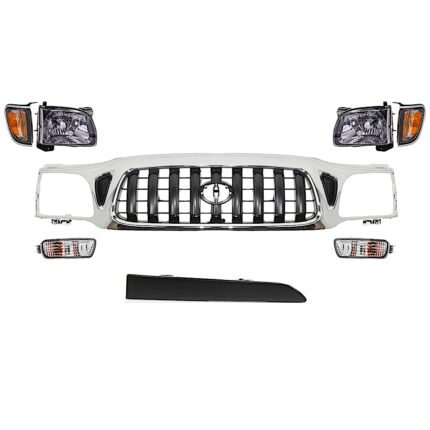 Replacement 9-Piece Kit 8-Piece Kit Grille Chrome Shell with Painted Dark Gray Insert, Includes (2) Corner Light, (1) Grille Assembly, (2) Headlight, (1) Headlight Filler, and (2) Turn Signal Light