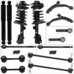 TrueDrive 14-Piece Kit Front and Rear, Driver and Passenger Side Shock and Fully Loaded Strut Includes Control Arms, Sway Bar Links, and Tie Rod Ends, FWD