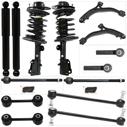 TrueDrive 14-Piece Kit Front and Rear, Driver and Passenger Side Shock and Fully Loaded Strut Includes Control Arms, Sway Bar Links, and Tie Rod Ends, FWD