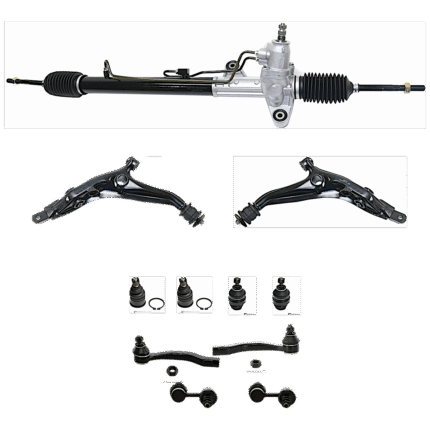 Replacement 11-Piece Kit Steering Rack, With Hydraulic, Adjustable Camber, Power,  Includes (4) Ball Joint, (2) Control Arm, (1) Steering Rack, (2) Sway Bar Link, and (2) Tie Rod End