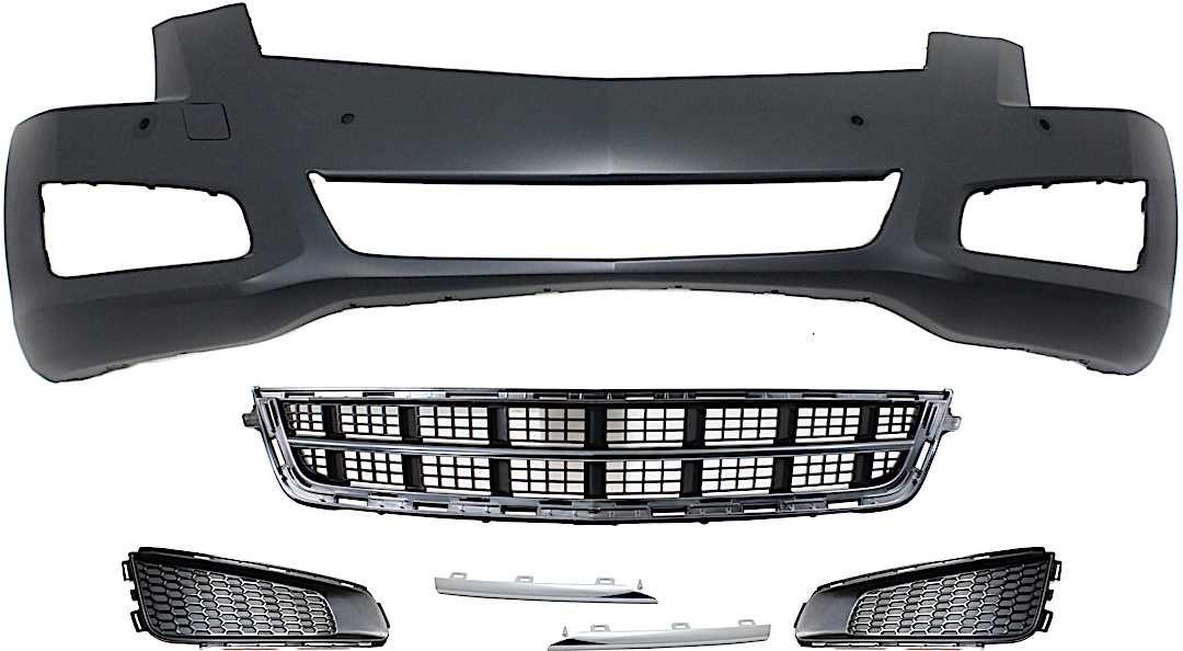 kit-080117-102_1.jpg Replacement 6-Piece Kit, Front Primed Bumper Cover, Includes (1) Bumper Cover, (1) Bumper Grille, (2) Fog Light Cover, and (2) Fog Light Trim - Image 1