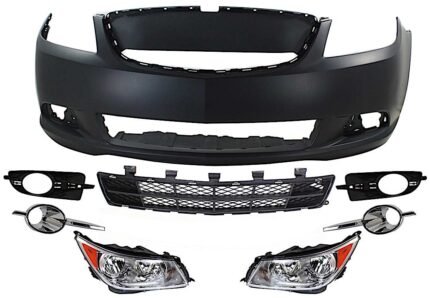 Replacement 8-Piece Kit Driver and Passenger Side Halogen Headlight, With bulb(s), OE Replacement, Includes (1) Bumper Cover, (1) Bumper Grille, (4) Fog Light Trim and (2) Headlight