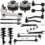 TrueDrive 15-Piece Kit Front and Rear, Driver and Passenger Side Suspension Kit, Includes (1) Control Arm, (2) Loaded Strut, (2) Shock Absorber, (4) Sway Bar Link, (4) Tie Rod End, and (2) Wheel Hub
