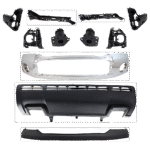 Replacement 11-Piece Kit, Front Bumper, For Models with Steel Bumper, Chrome, Includes (1) Bumper, (6) Bumper Bracket, (1) Bumper Cover, (2) Bumper Retainer, and (1) Valance