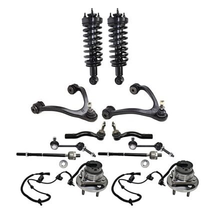 TrueDrive 12-Piece Kit Front, Driver and Passenger Side Fully Loaded Struts Includes Control Arms, Sway Bar Links, Tie Rod Ends, and Wheel Hubs, Sedan