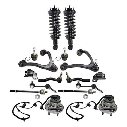 TrueDrive 16-Piece Kit Front, Driver and Passenger Side Fully Loaded Strut Includes Ball Joints, Control Arm Bushings, Control Arms, Sway Bar Links, Tie Rod Ends, and Wheel Hubs, Sedan