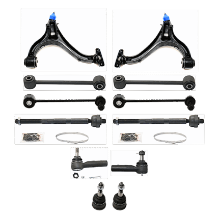 TrueDrive 12-Piece Kit Front, Driver and Passenger Side, Lower Control Arms, Includes (2) Ball Joint, (2) Control Arm, (4) Sway Bar Link, and (4) Tie Rod End