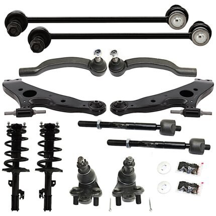 TrueDrive 12-Piece Kit Front, Driver and Passenger Side Suspension Kit, Includes (2) Ball Joint, (2) Control Arm, (2) Loaded Strut, (2) Sway Bar Link, and (4) Tie Rod End