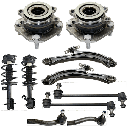 TrueDrive 10-Piece Kit Front, Driver and Passenger Side Suspension Kit, Includes (2) Control Arm, (2) Loaded Strut, (2) Sway Bar Link, (2) Tie Rod End, and (2) Wheel Hub