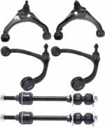 TrueDrive 6-Piece Kit Front, Driver and Passenger Side, Upper and Lower Control Arm Kit, Includes (4) Control Arm and (2) Sway Bar Link
