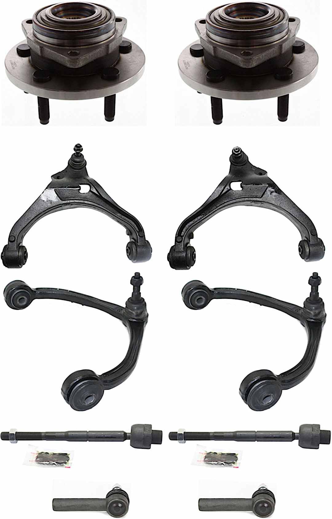 kit-080917-32_1.jpg TrueDrive 10-Piece Kit Front, Driver and Passenger Side, Upper and Lower Control Arm, includes Tie Rod Ends and Wheel Hubs - Image 1