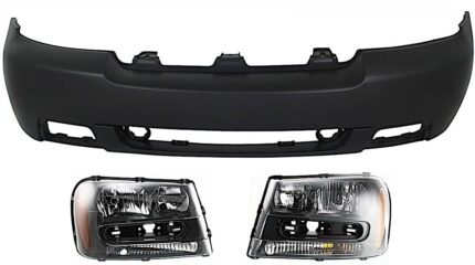 Replacement 3-Piece Kit, Front Primed Bumper Cover, Includes (1) Bumper Cover and (2) Headlight