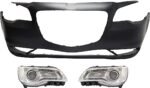 Replacement 3-Piece Kit Driver and Passenger Side Halogen Headlight, With bulb(s), OE Replacement, Includes (2) Headlight and (1) Bumper Cover