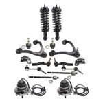 TrueDrive 16-Piece Kit Front, Driver and Passenger Side, Upper Control Arms with Ball Joints, Control Arm Bushings, Loaded Struts, Sway Bar Links, Tie Rod Ends, and Wheel Hubs, Sedan