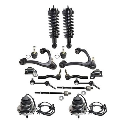 TrueDrive 16-Piece Kit Front, Driver and Passenger Side, Upper Control Arms with Ball Joints, Control Arm Bushings, Loaded Struts, Sway Bar Links, Tie Rod Ends, and Wheel Hubs, Sedan