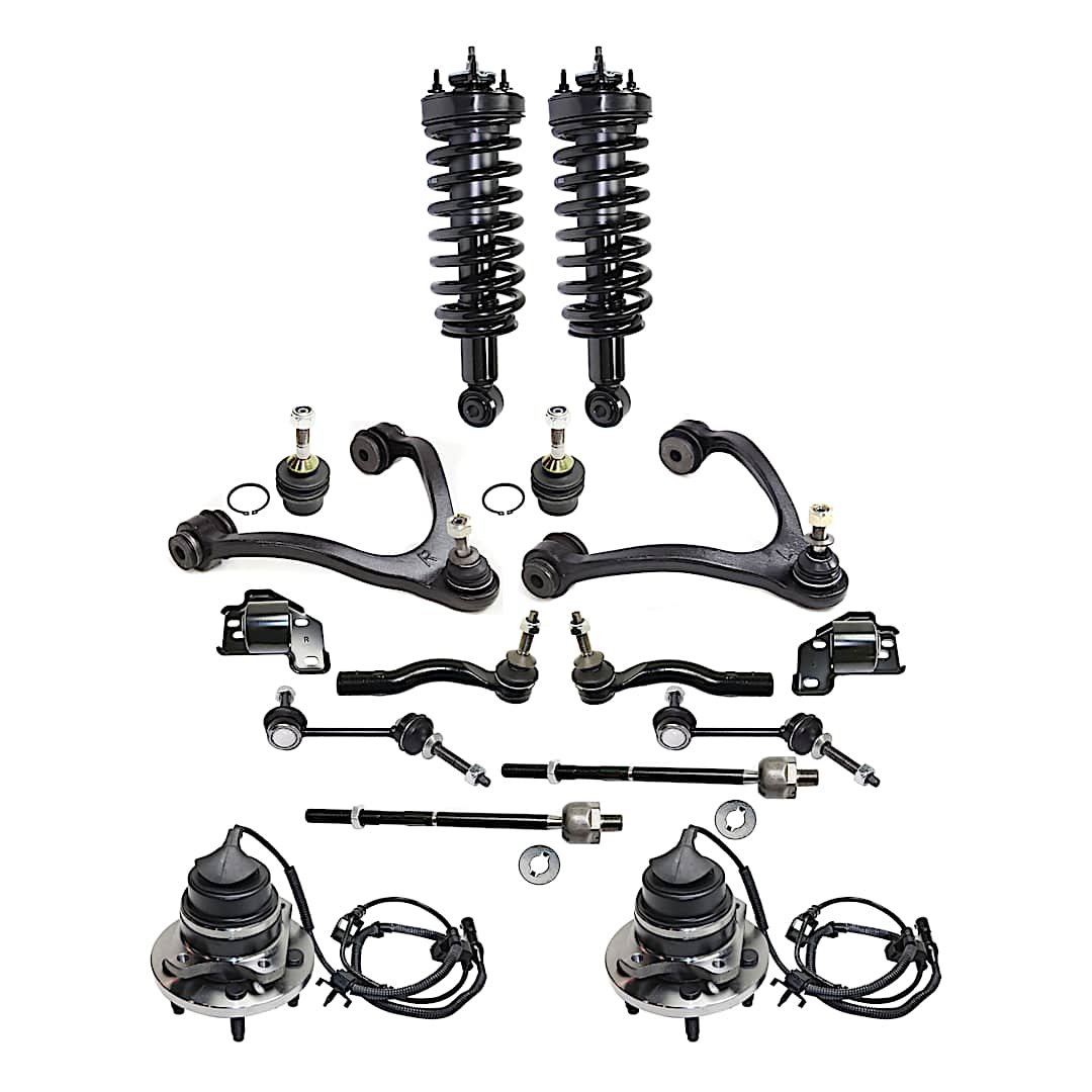 kit-081017-08_1.jpg TrueDrive 16-Piece Kit Front, Driver and Passenger Side, Upper Control Arms with Ball Joints, Control Arm Bushings, Loaded Struts, Sway Bar Links, Tie Rod Ends, and Wheel Hubs, Sedan - Image 1