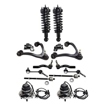 TrueDrive 14-Piece Kit Front, Driver and Passenger Side, Upper Control Arms with Control Arm Bushings, Loaded Struts, Sway Bar Links, Tie Rod Ends, and Wheel Hubs, Sedan