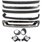 Replacement 9-Piece Kit, Front Bumper, Chrome, Includes (1) Bumper, (1) Bumper Cover, (2) Bumper Trim, (2) Fog Light, (2) Fog Light Trim, and (1) Valance