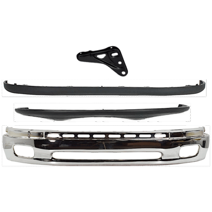 Replacement 4-Piece Kit, Front, Lower Bumper, Chrome, Includes (1) Bumper, (1) Bumper Bracket, (1) Bumper Cover, and (1) Valance