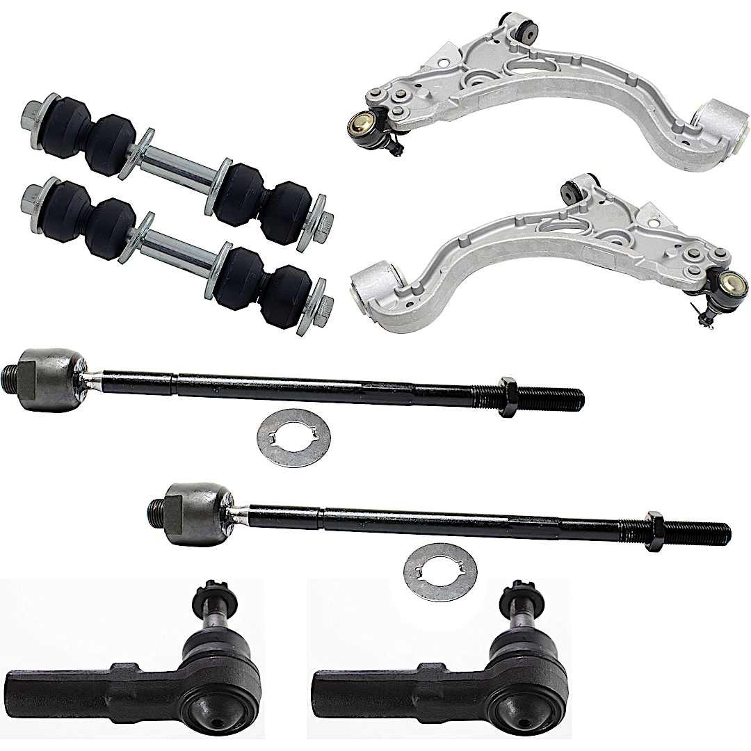 kit-082516-25_1.jpg Replacement 8-Piece Kit Front, Driver and Passenger Side, Lower Control Arm Kit, Includes (2) Control Arm, (2) Sway Bar Link, and (4) Tie Rod End - Image 1