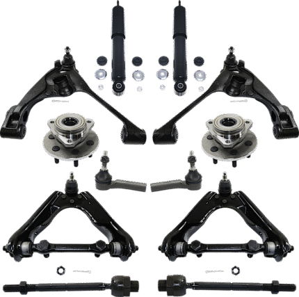 TrueDrive 12-Piece Kit Front, Driver and Passenger Side, Upper and Lower Control Arm, 2-Wheel ABS, Four Wheel Drive, with Shock Absorber and Strut Assembly, Tie Rod Ends, and Wheel Hubs