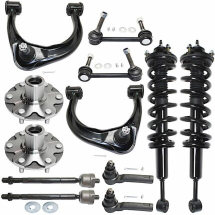 TrueDrive 12-Piece Kit Front, Driver and Passenger Side, Upper Control Arm with Loaded Struts, Sway Bar Links, Tie Rod Ends, and Wheel Hubs, 4WD
