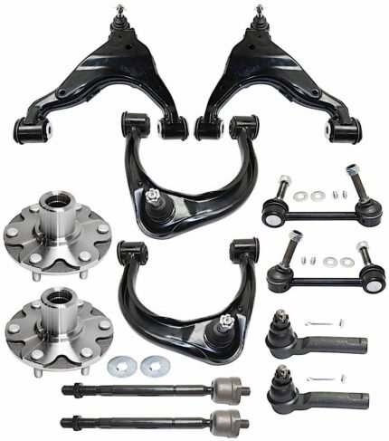 TrueDrive 12-Piece Kit Front, Driver and Passenger Side, Upper and Lower Control Arm Kit, Includes (4) Control Arm, (2) Sway Bar Link, (4) Tie Rod End, and (2) Wheel Hub