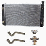 Replacement 5-Piece Kit Radiator, with Radiator Cap, Radiator Hoses, and Thermostat, 8 Cylinder, Aluminum Core, Plastic Tank, 28 in. Core Width, With Engine Oil Cooler, Measures 28-inches Between Tanks